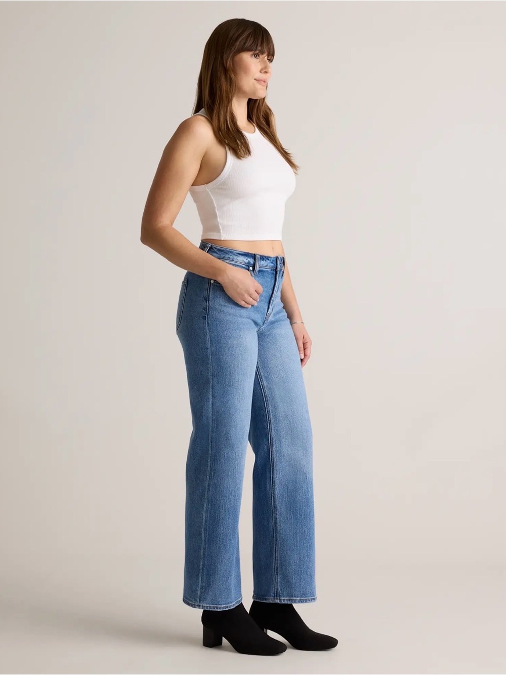 Quince Bella Stretch Relaxed Straight Jeans | Atlantic Blue, size 29P - Picture 2 of 7